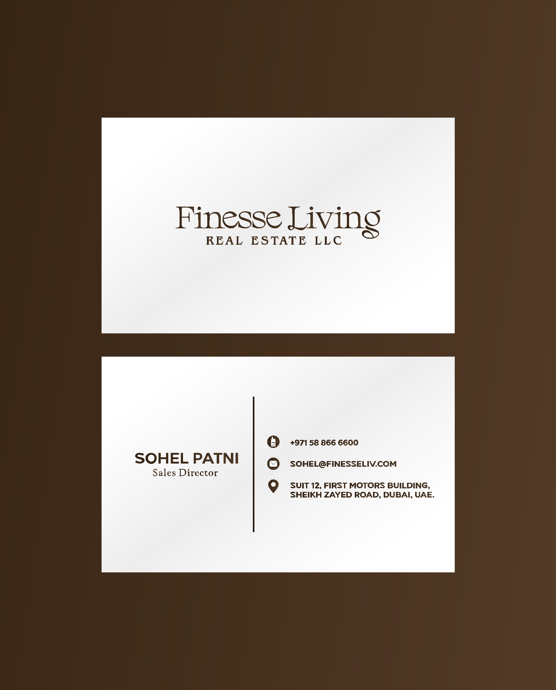 Finesse Living Real Estate business card design by Dezignlayer